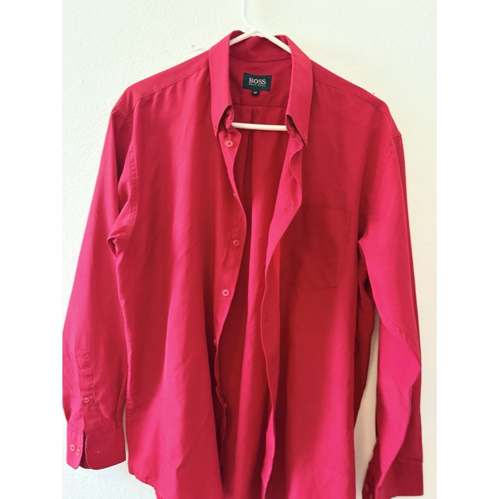BOSS Hugo Boss Long Sleeve Button Down Shirt Mens Medium Red Casual Dress
